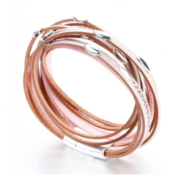 Pink Leather Wrap Bangle Magnet Bracelet - Picture 5 of 7